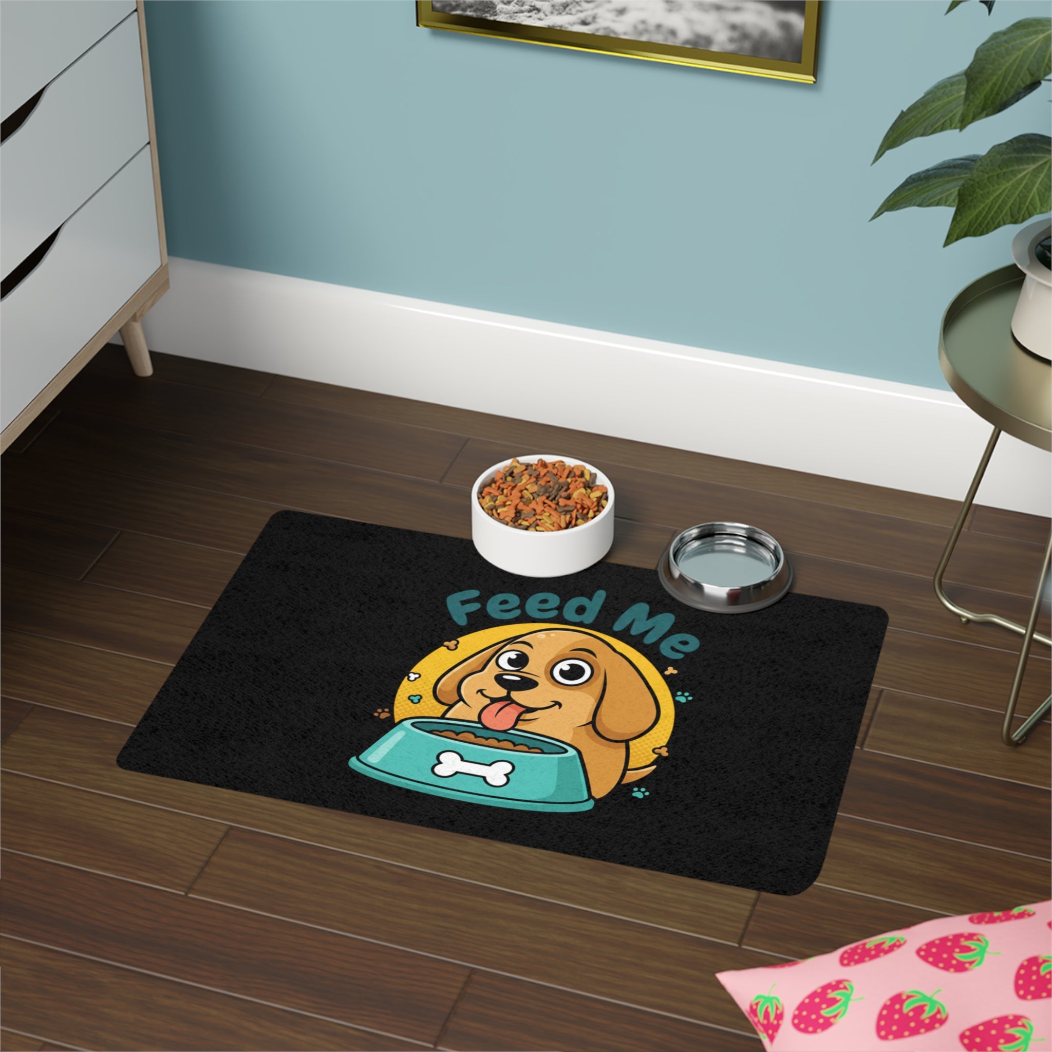 Pet Food Mat – Cute "Feed Me" Dog Bowl Placemat (12x18) Gift