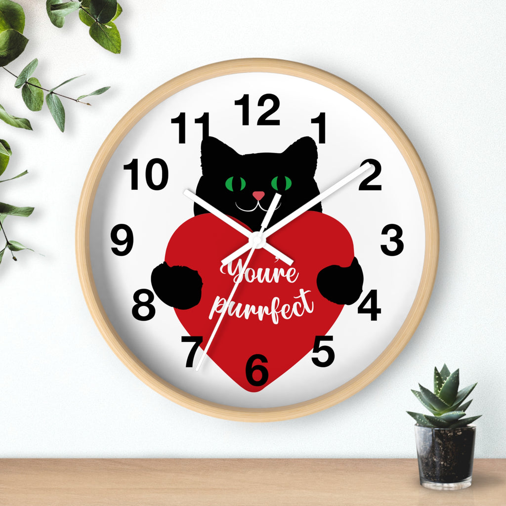Purrfect Valentine Cat Wall Clock — "You're Purrfect" Gift