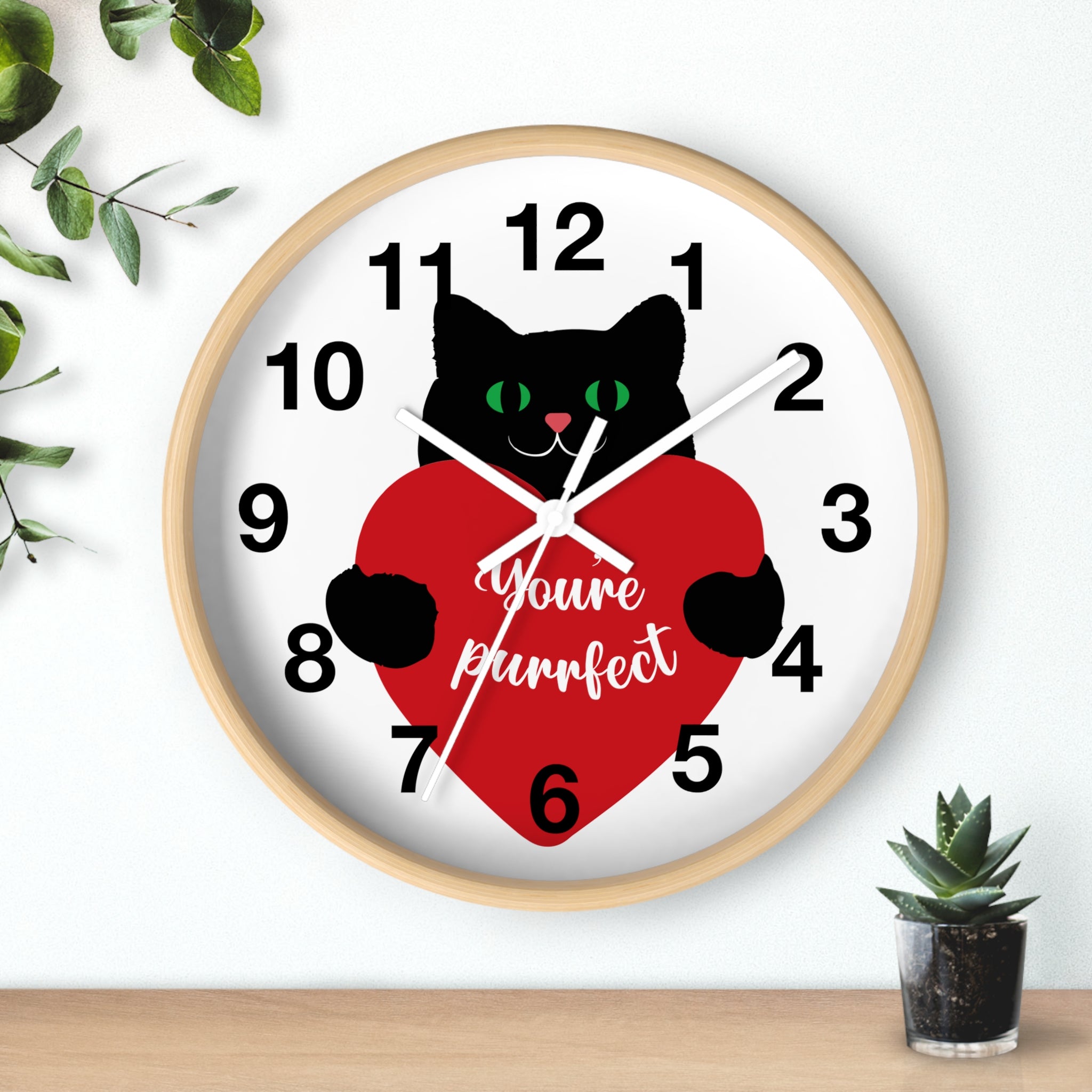 Purrfect Valentine Cat Wall Clock — "You're Purrfect" Gift