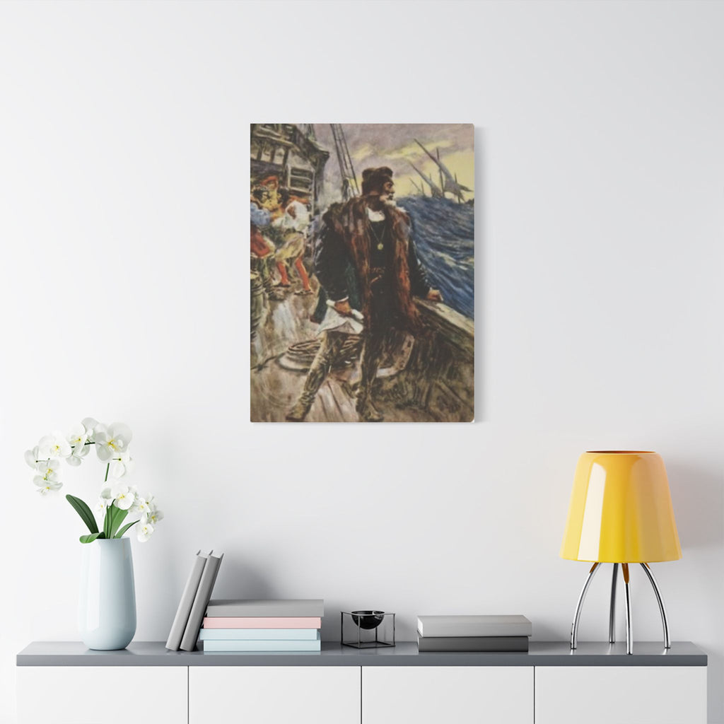 Stretched Satin Canvas Print — Inspired by Voyage of Columbus Vintage Artwork