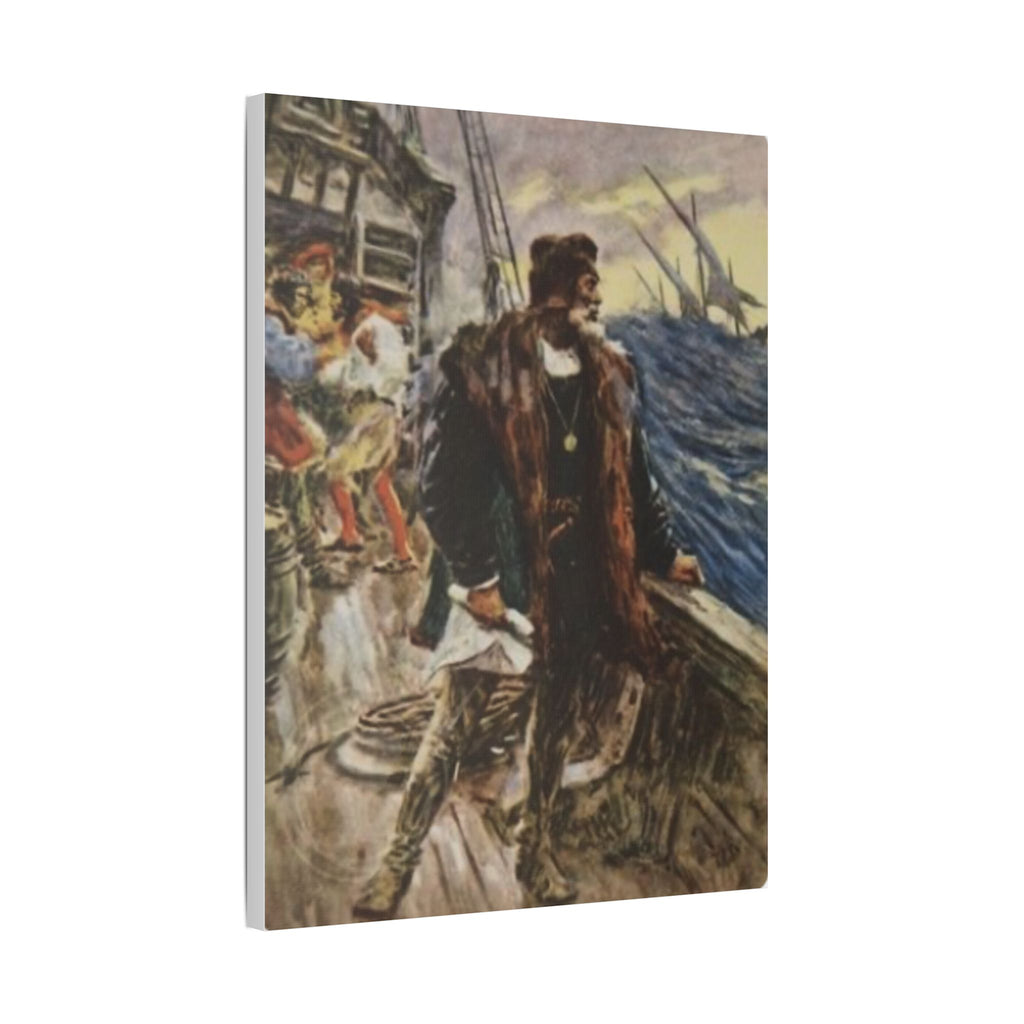 Stretched Satin Canvas Print — Inspired by Voyage of Columbus Vintage Artwork