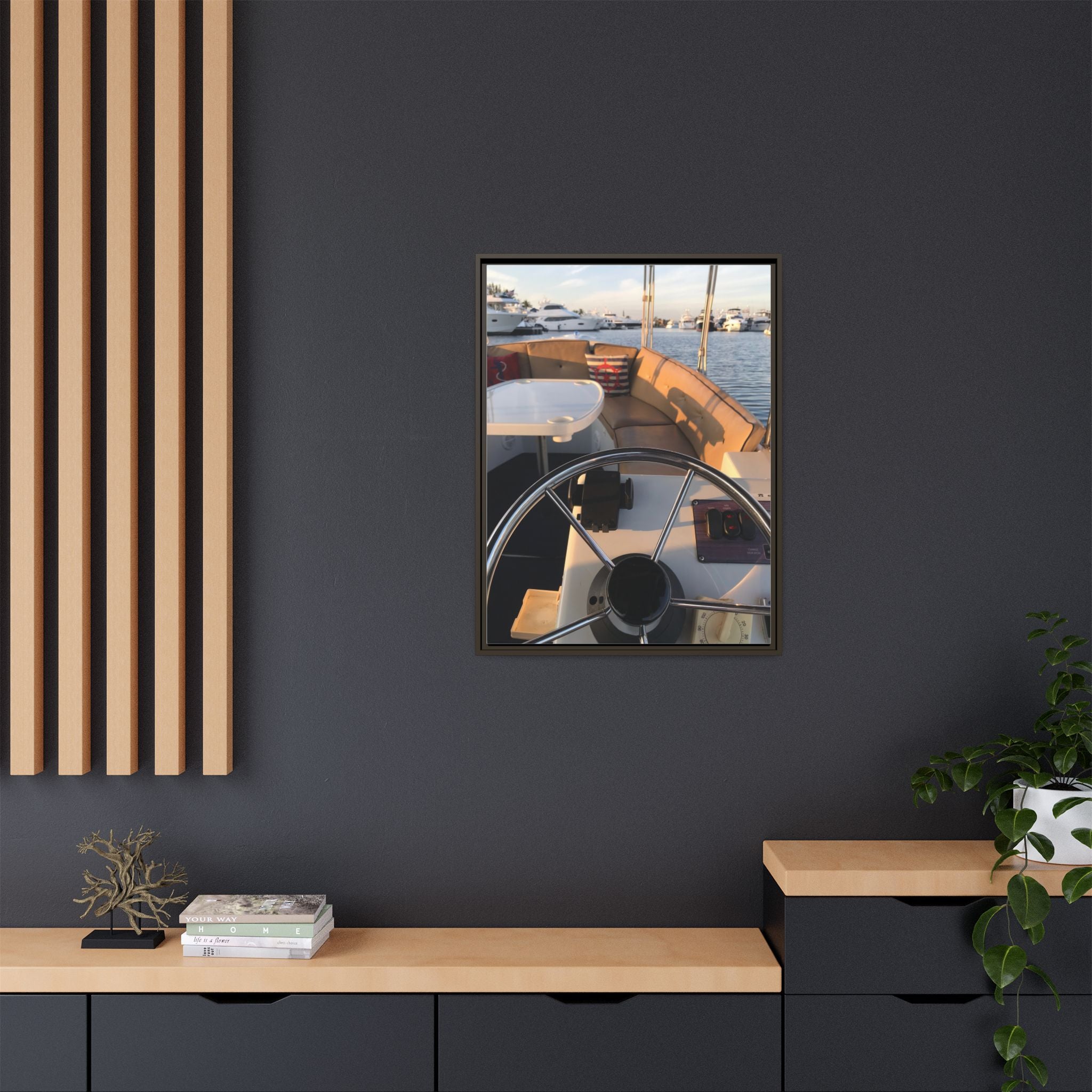 Boat Helm Framed Canvas Print — Seaside Harbor Nautical Wall Art