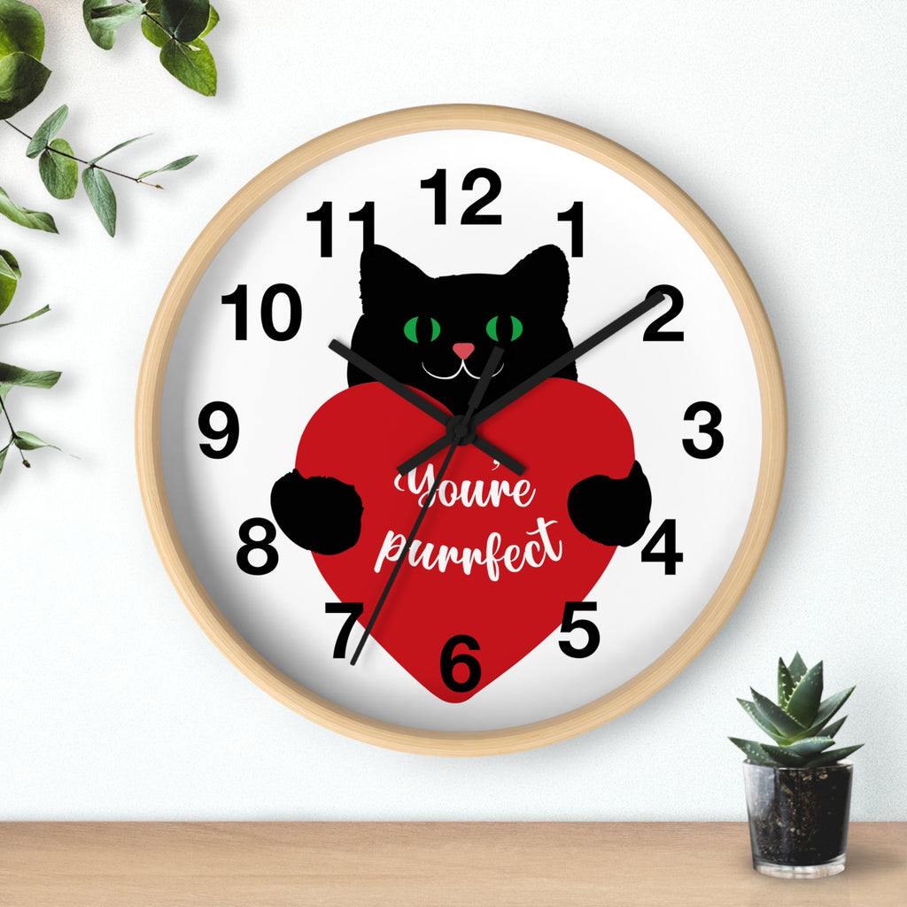 Purrfect Valentine Cat Wall Clock — "You're Purrfect" Gift