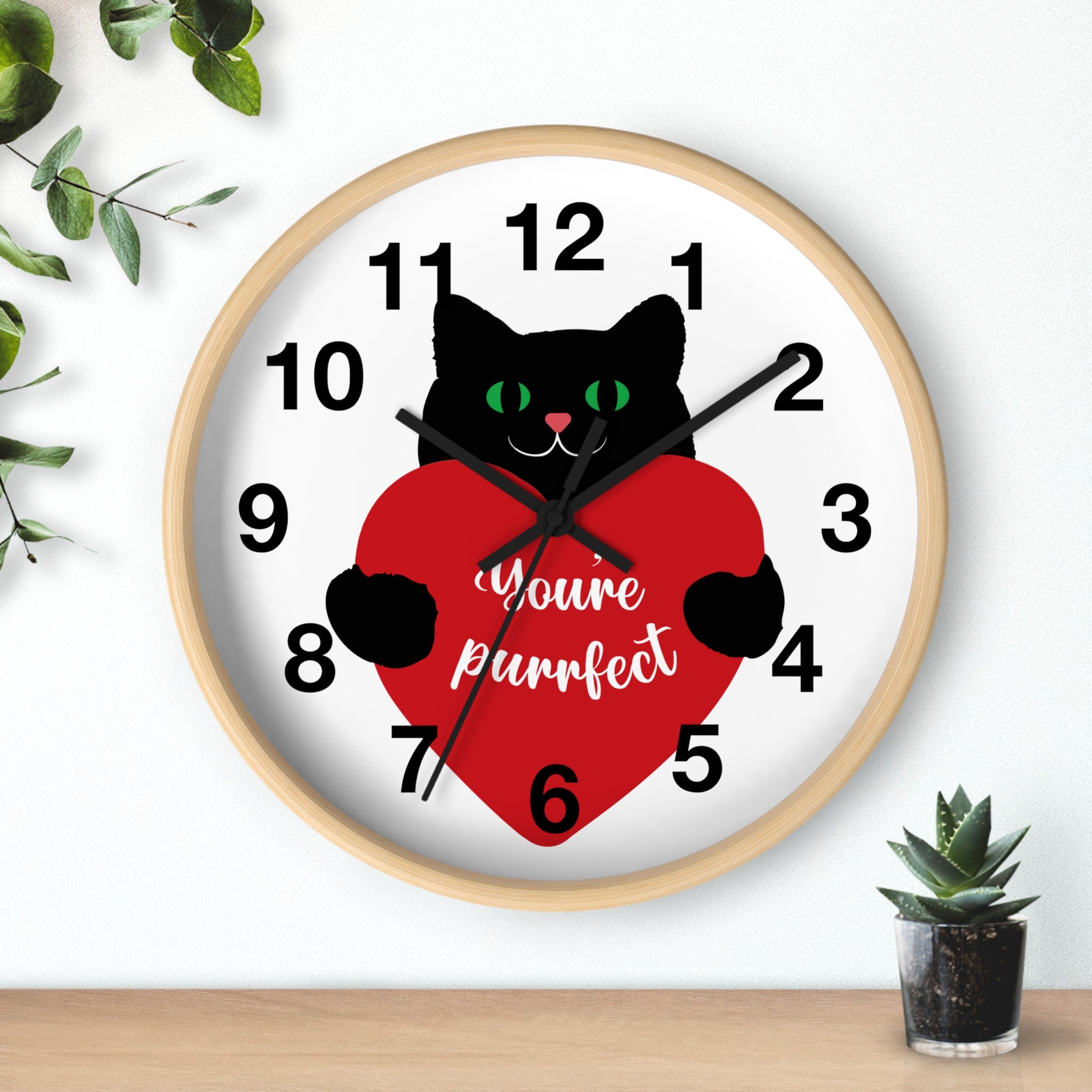 Purrfect Valentine Cat Wall Clock — "You're Purrfect" Gift