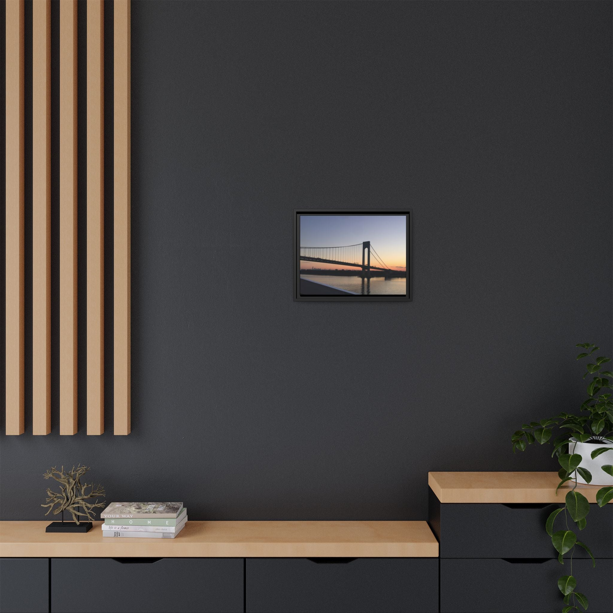 Bronx-Verrazano Sunset Matte Canvas Framed Wall Art