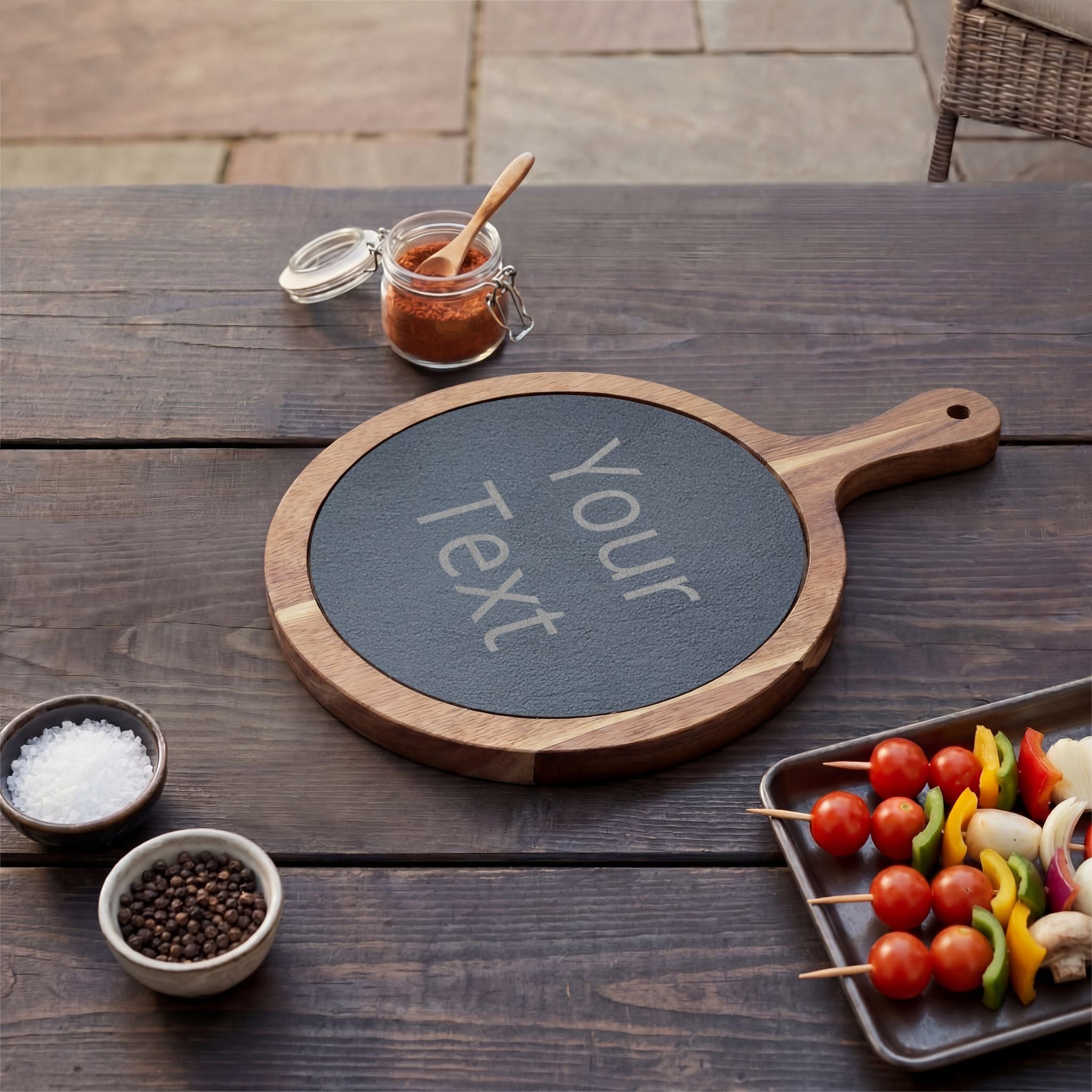 Custom Engraved Charcuterie Board with Slate Insert & Cheese Knives — Personalized Gift