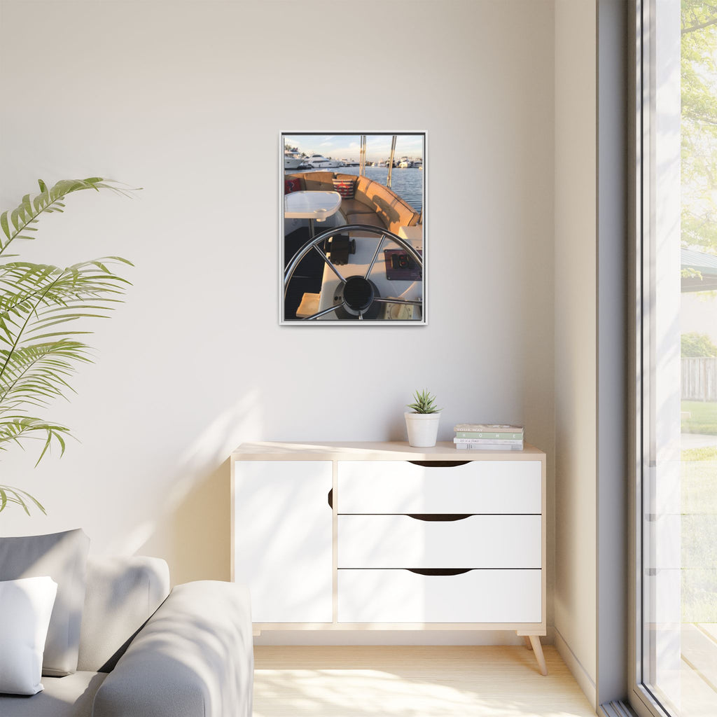 Boat Helm Framed Canvas Print — Seaside Harbor Nautical Wall Art