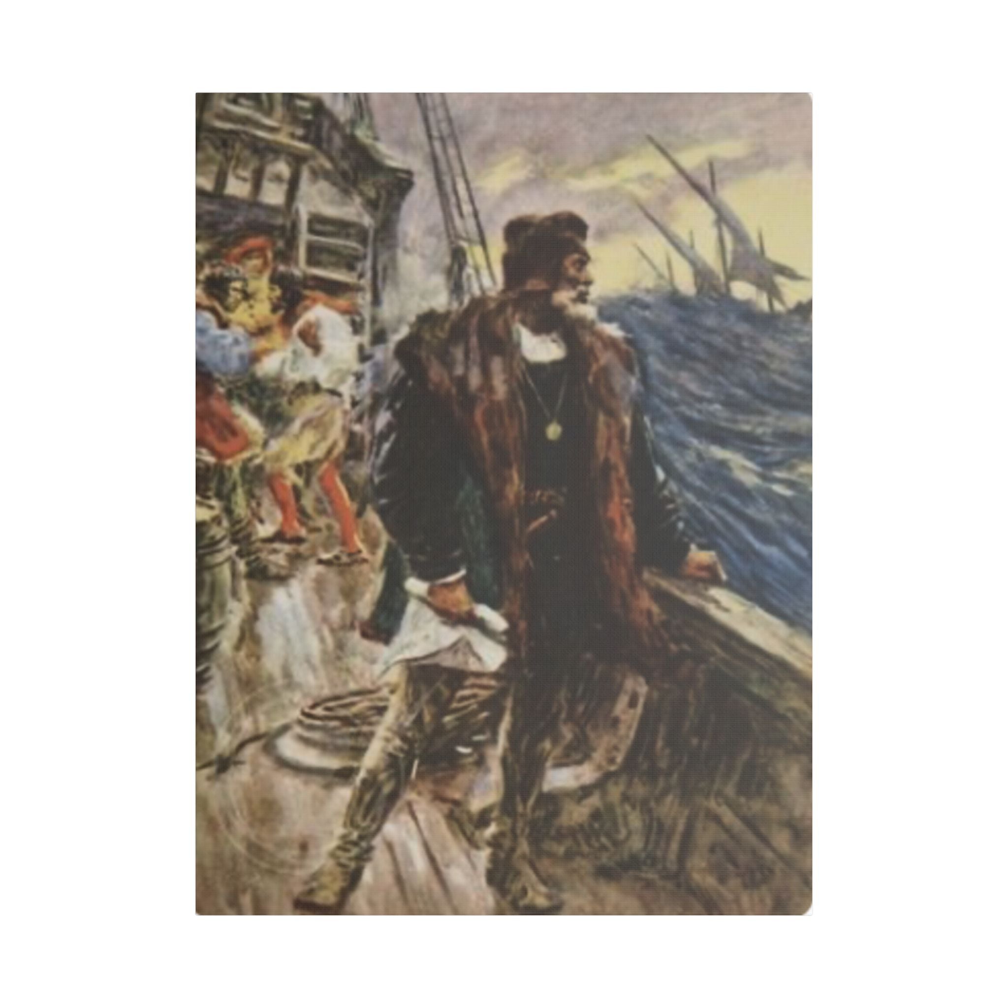 Stretched Satin Canvas Print — Inspired by Voyage of Columbus Vintage Artwork