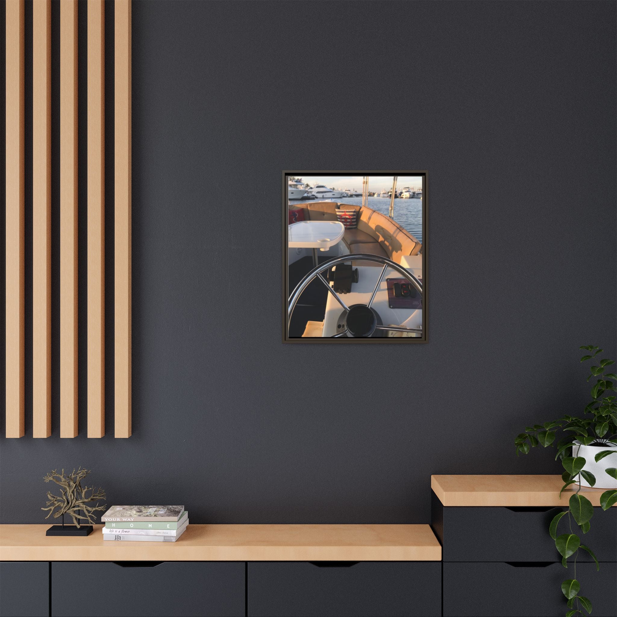 Boat Helm Framed Canvas Print — Seaside Harbor Nautical Wall Art