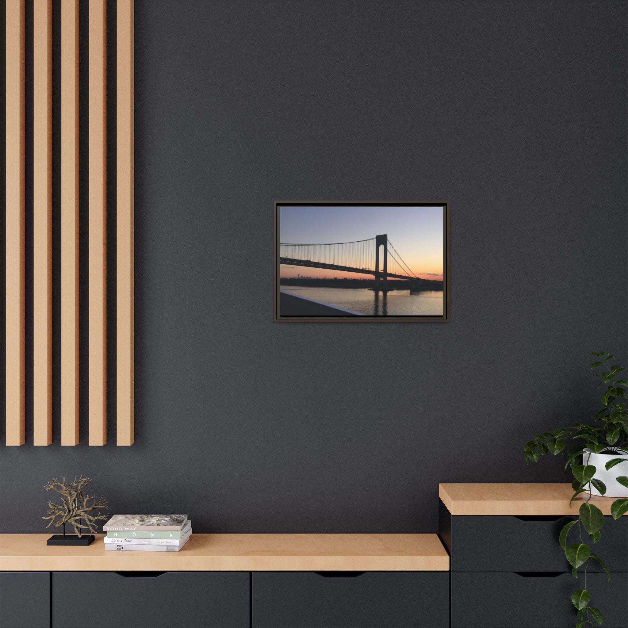 Bronx-Verrazano Sunset Matte Canvas Framed Wall Art