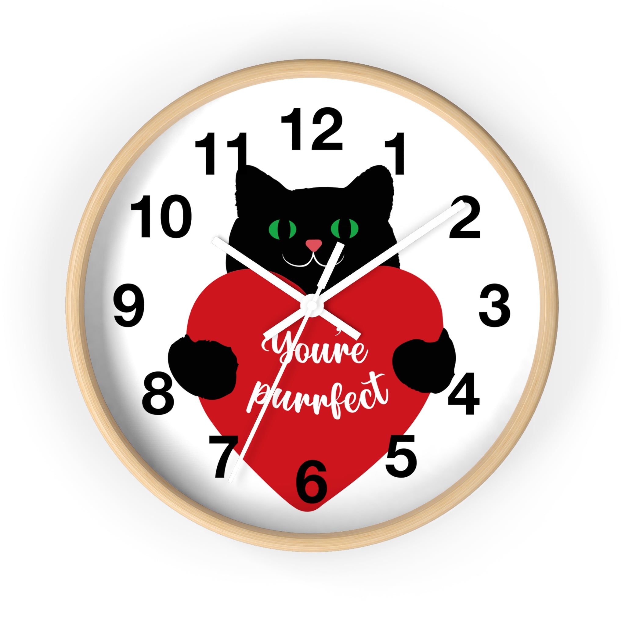 Purrfect Valentine Cat Wall Clock — "You're Purrfect" Gift