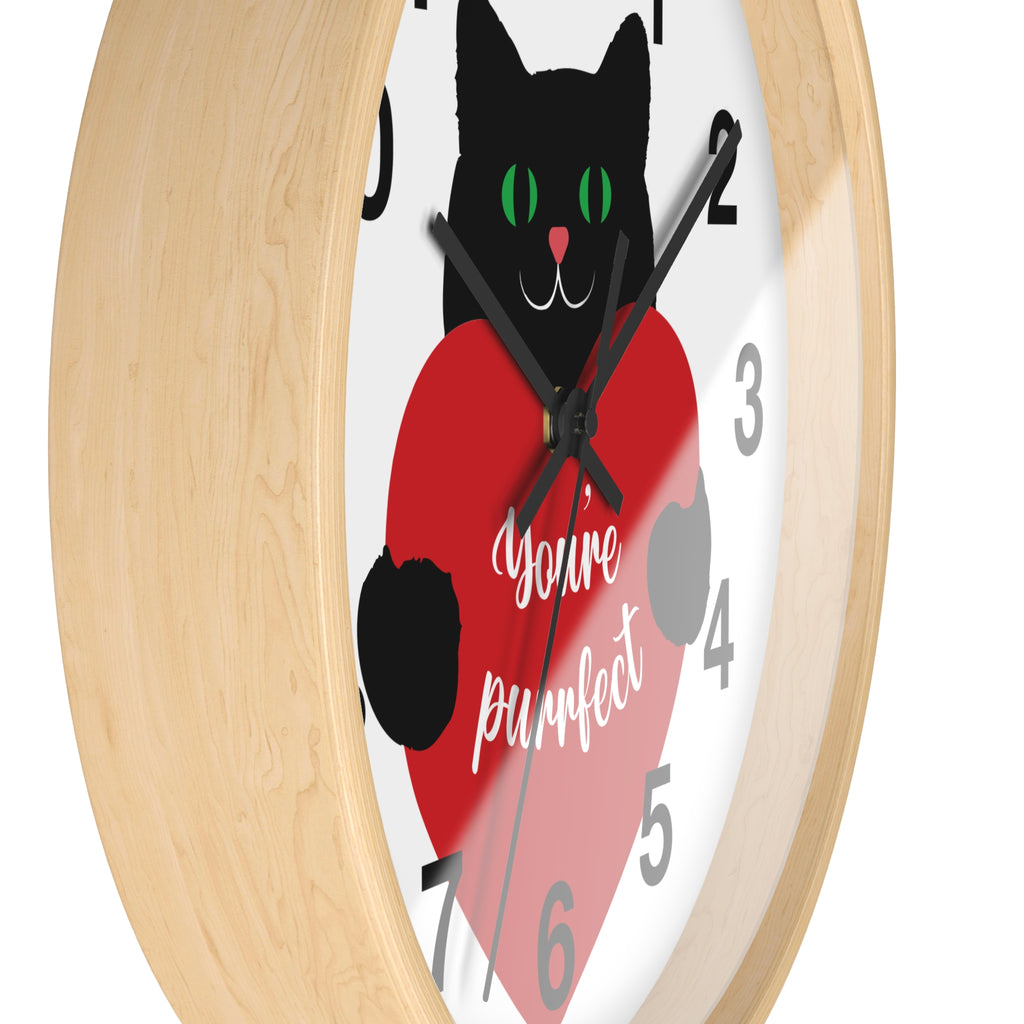 Purrfect Valentine Cat Wall Clock — "You're Purrfect" Gift