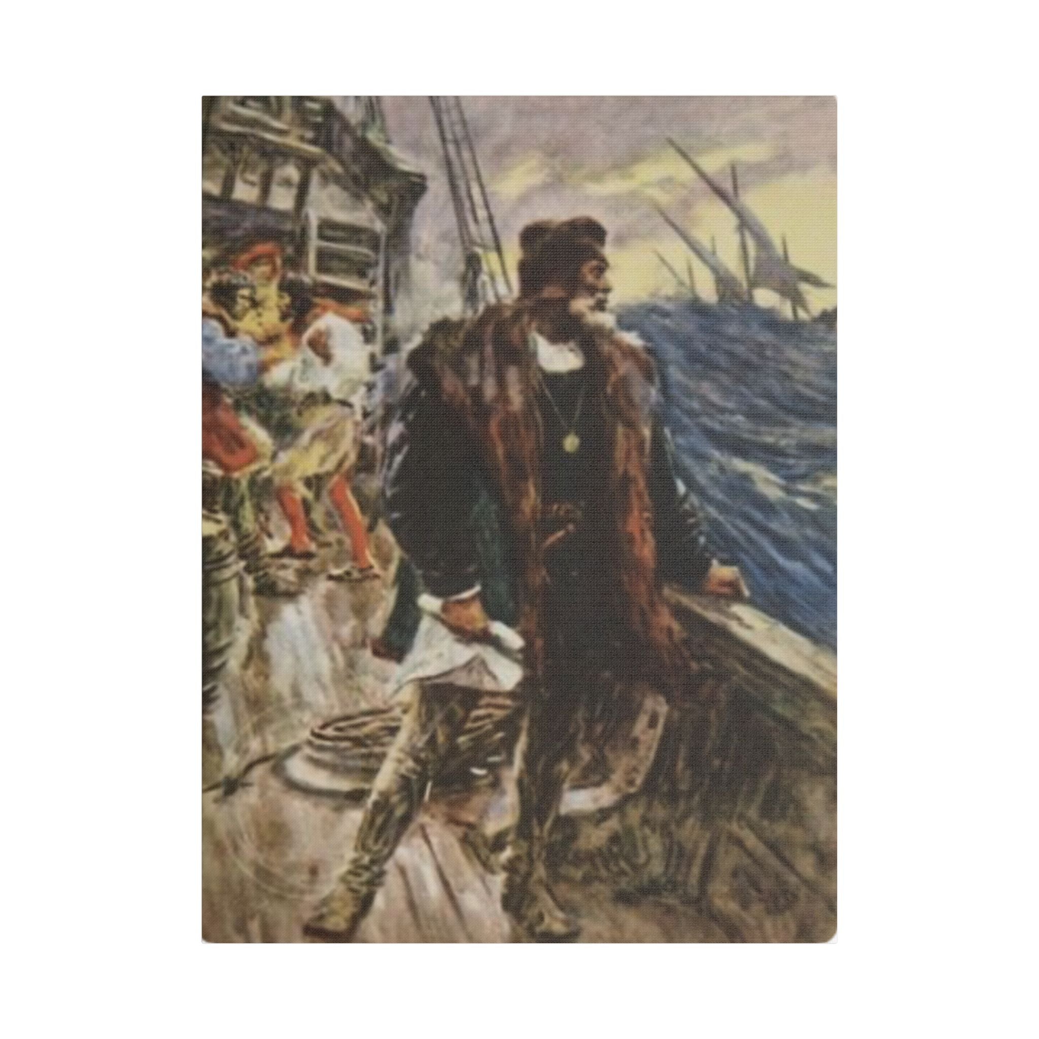 Stretched Satin Canvas Print — Inspired by Voyage of Columbus Vintage Artwork