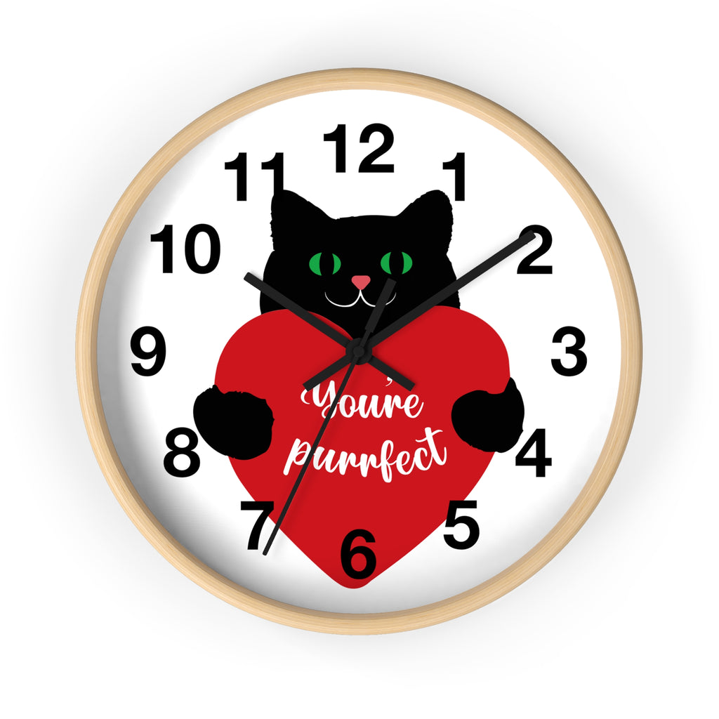 Purrfect Valentine Cat Wall Clock — "You're Purrfect" Gift
