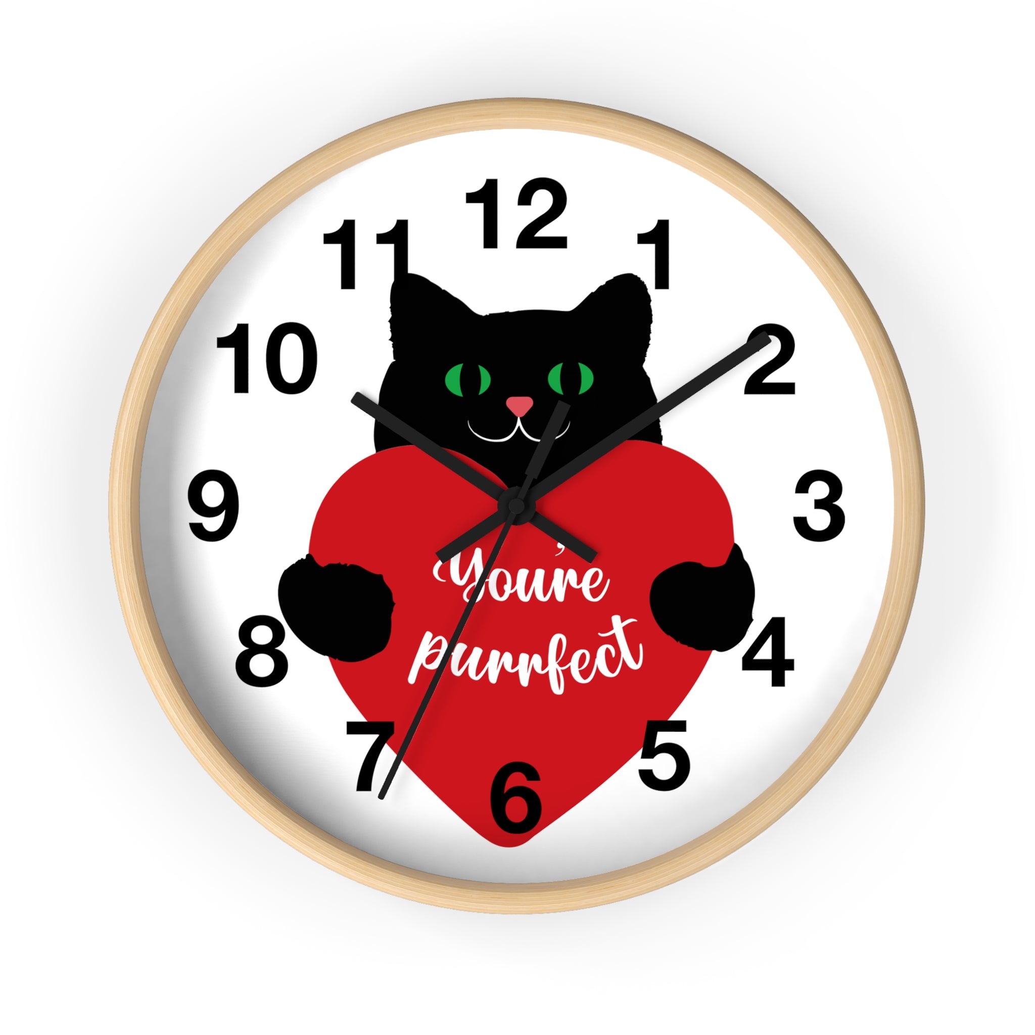 Purrfect Valentine Cat Wall Clock — "You're Purrfect" Gift