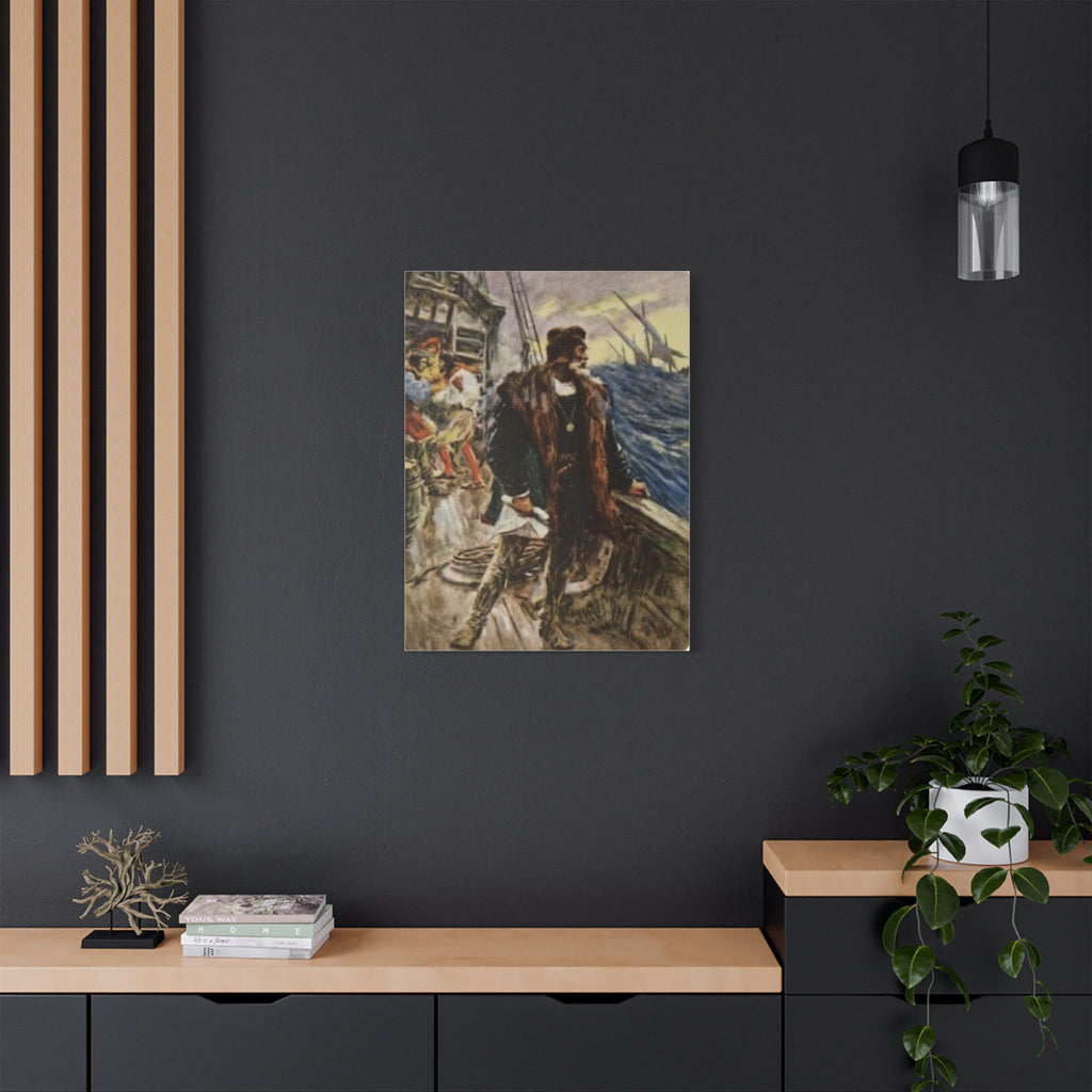 Stretched Satin Canvas Print — Inspired by Voyage of Columbus Vintage Artwork