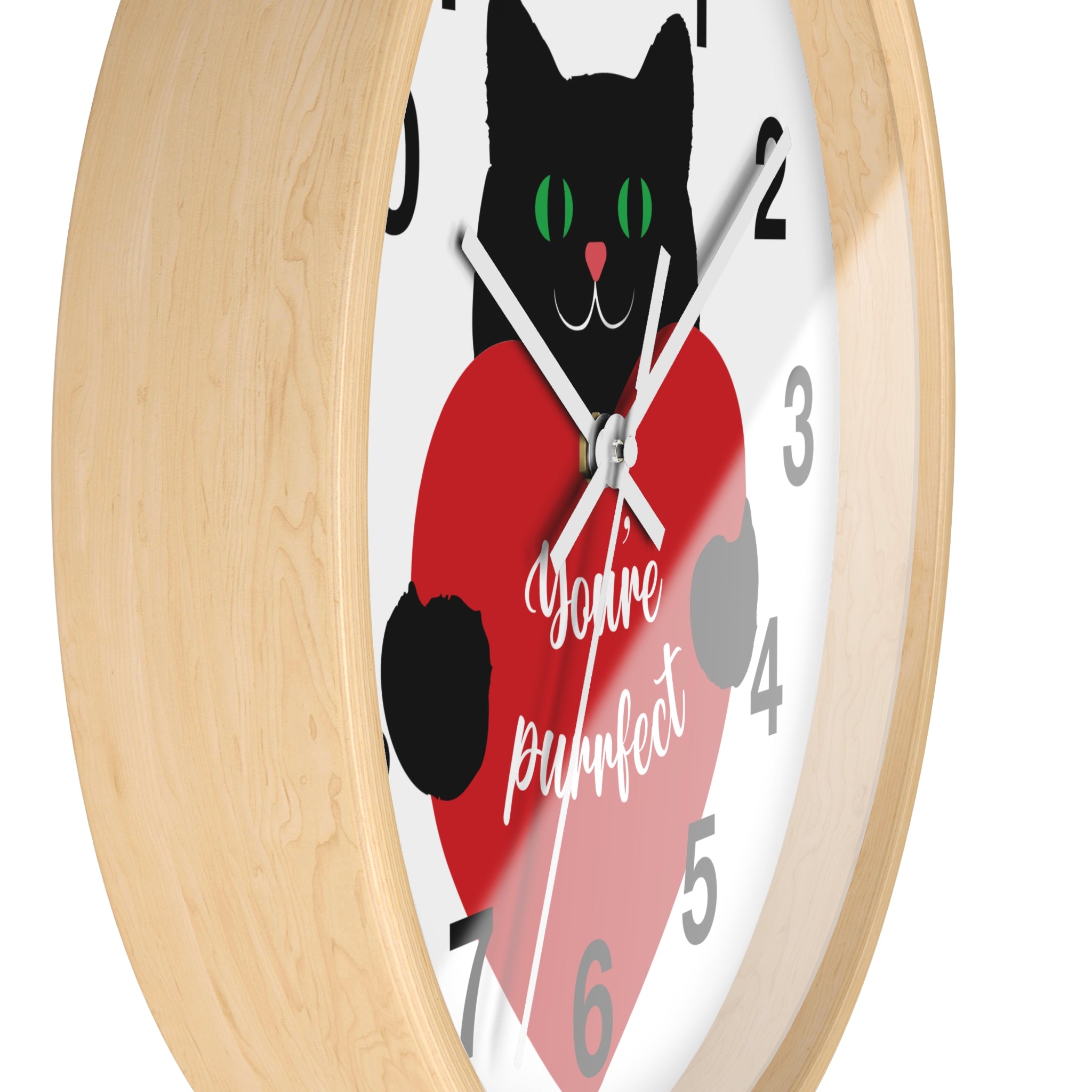 Purrfect Valentine Cat Wall Clock — "You're Purrfect" Gift