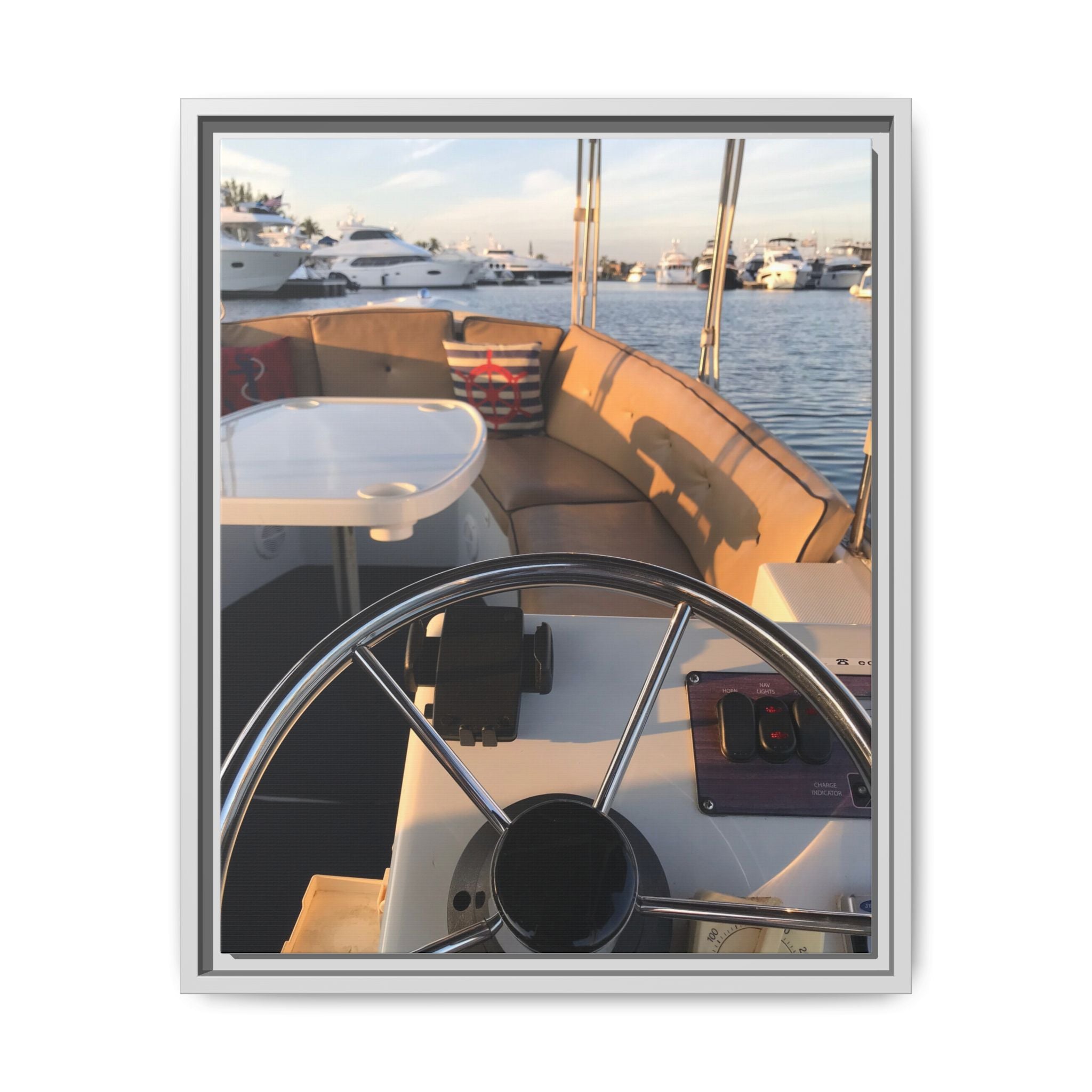 Boat Helm Framed Canvas Print — Seaside Harbor Nautical Wall Art