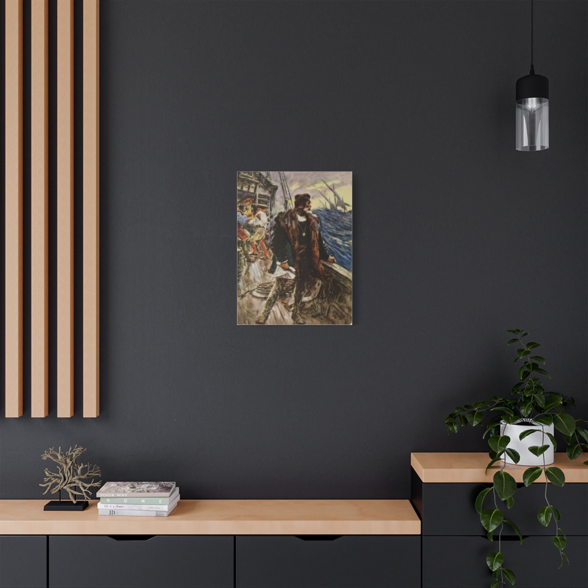 Stretched Satin Canvas Print — Inspired by Voyage of Columbus Vintage Artwork