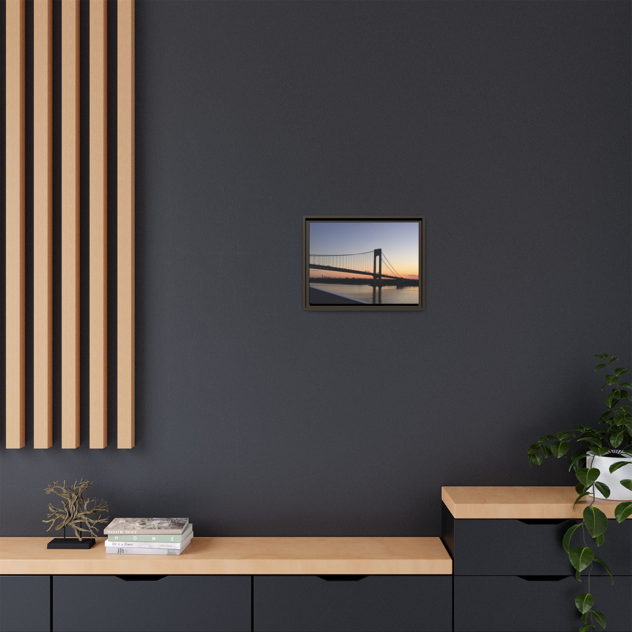 Bronx-Verrazano Sunset Matte Canvas Framed Wall Art