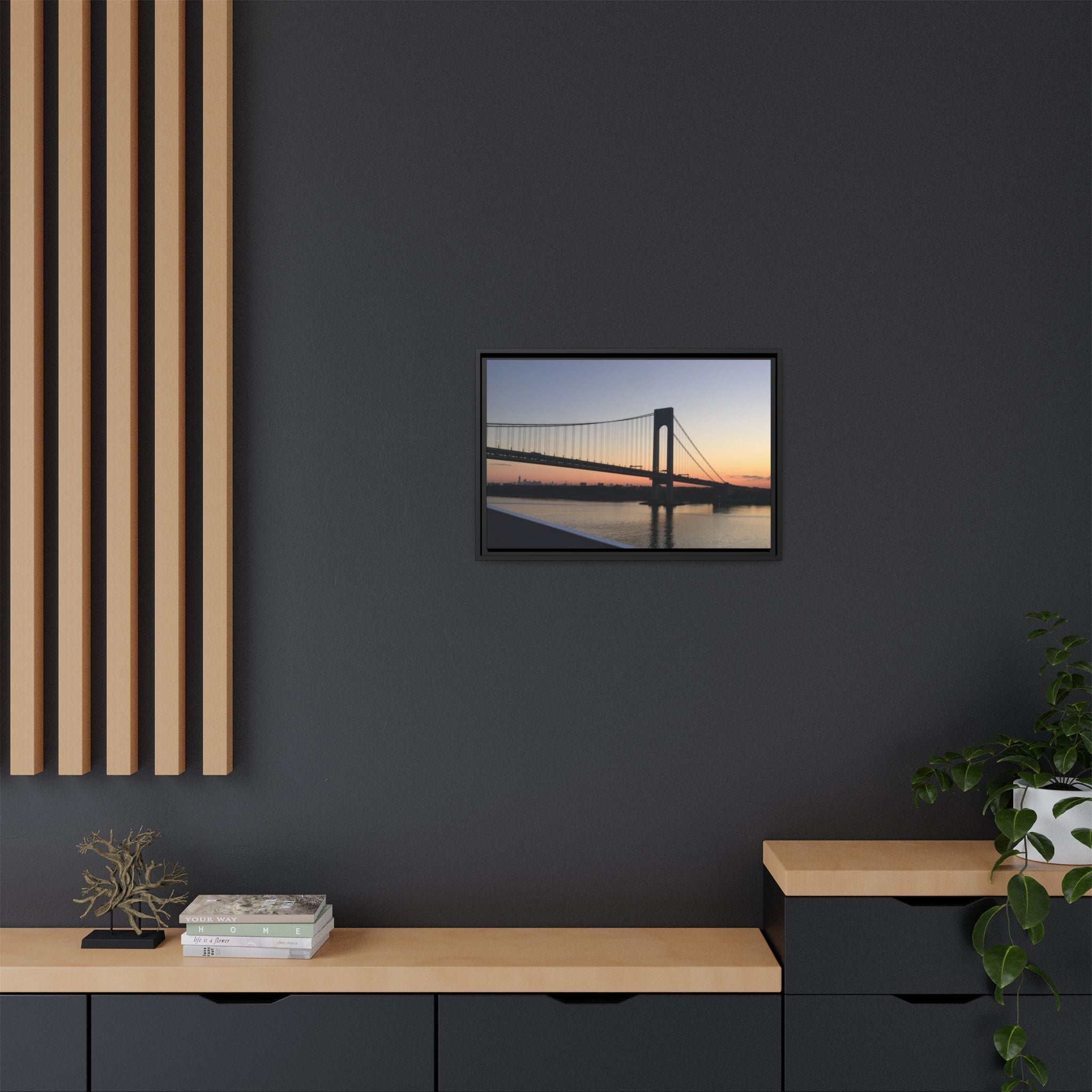Bronx-Verrazano Sunset Matte Canvas Framed Wall Art