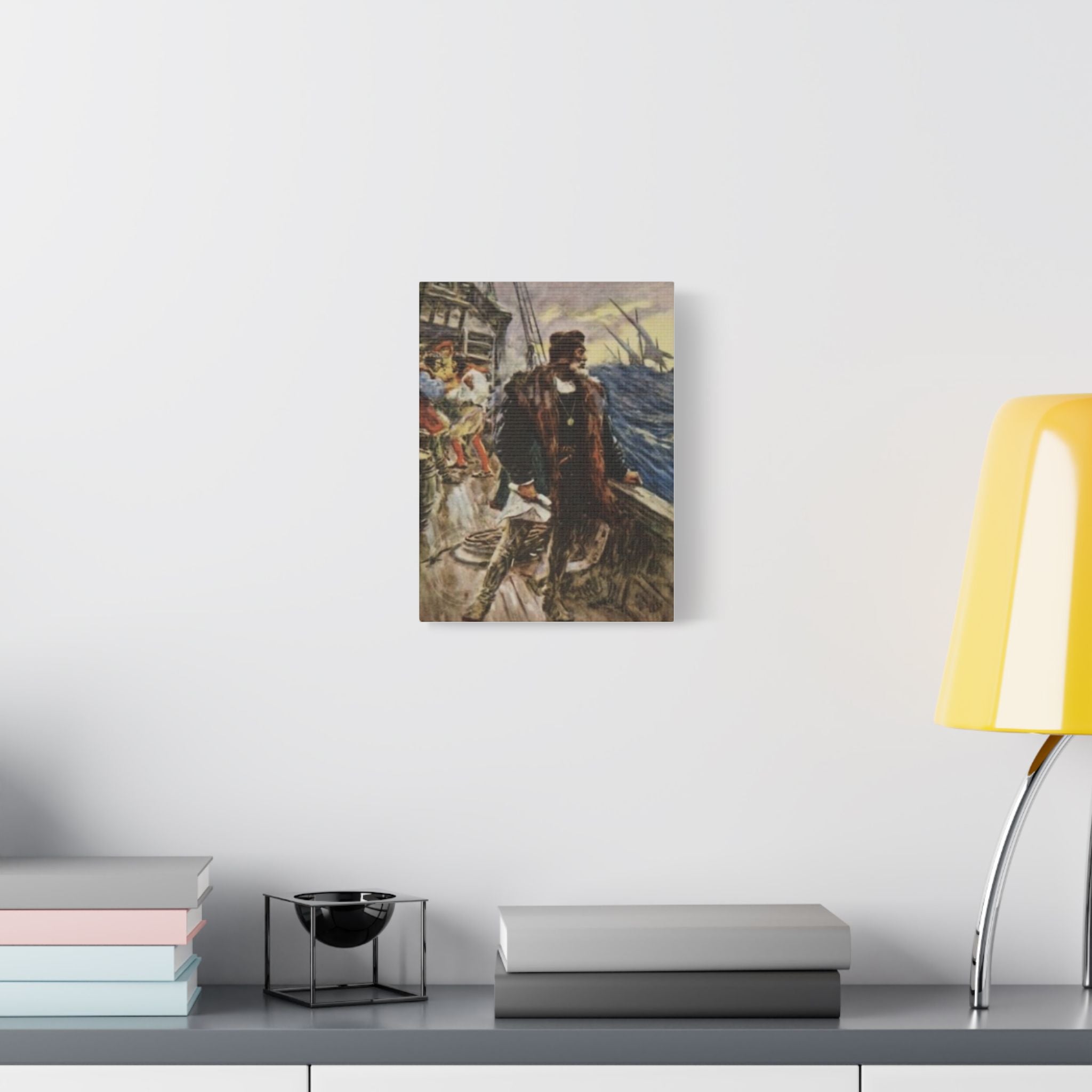Stretched Satin Canvas Print — Inspired by Voyage of Columbus Vintage Artwork