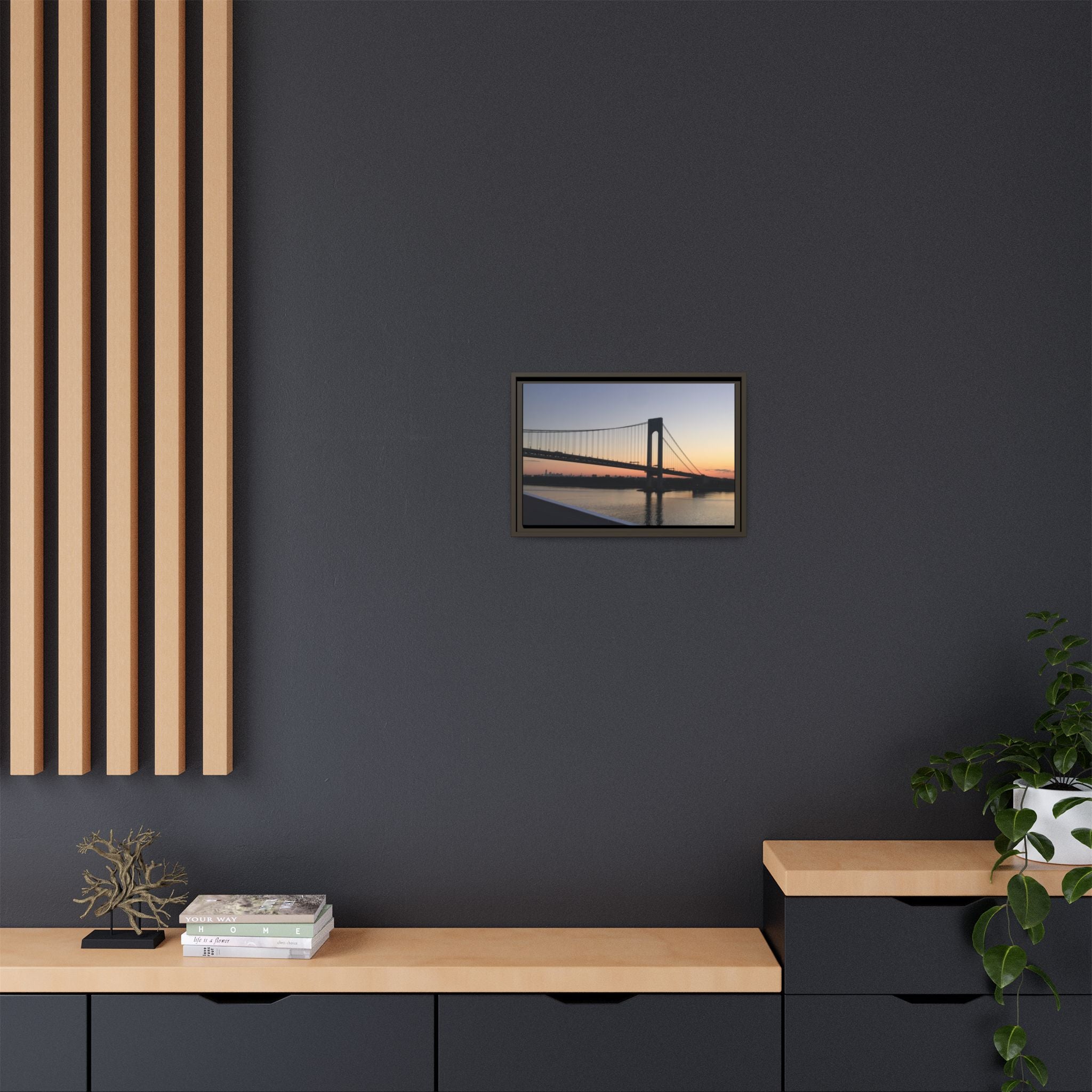 Bronx-Verrazano Sunset Matte Canvas Framed Wall Art